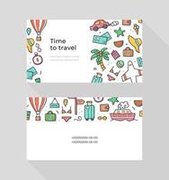 Travel Agency business card template, tour companies. Concept travelling. Tourism hand drawn elements and objects. Doodle sketch style. Vector simple illustration.