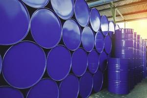 Oil barrels blue or chemical drums photo