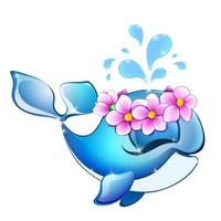 Whale with wreath of flowers vector