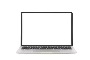 Modern laptop with blank screen on isolated white background photo