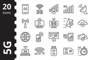 Conjunto de iconos de línea simple de tecnología 5g. nueva red móvil, conexión de alta velocidad. infografía vectorial minimalista. vector