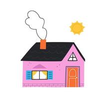 Cute pink house. Hand drawn trendy illustration home. vector