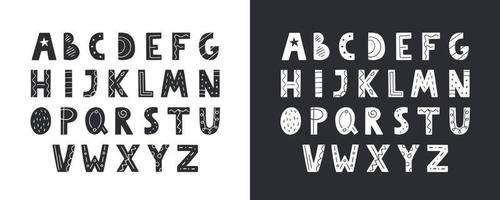 Cute hand drawn alphabet in vector. Doodle letters for your design. Black and white version. vector