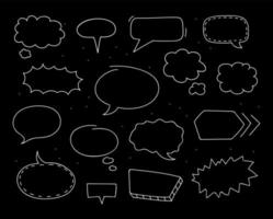 Hand drawn speech bubbles on black background collection. Doodle sketch. Vector illustration.