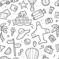 Seamless pattern Tourism outline elements. Doodle sketch. Hand drawn travel objects. Vector illustration.