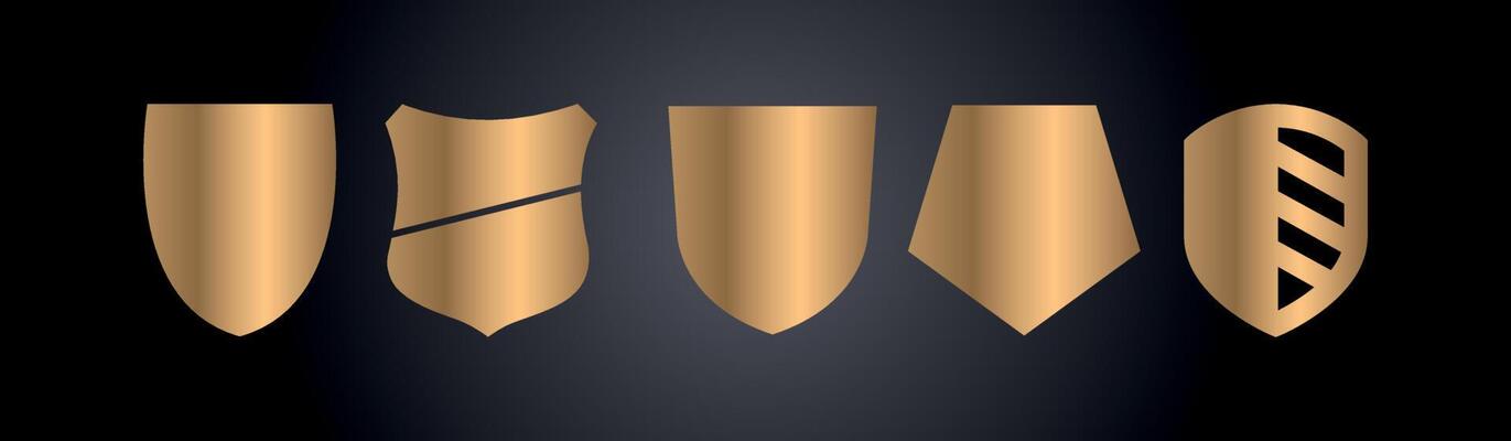 set of golden shield vector