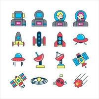 paquete de colección de iconos planos de astronauta. vectores de diseño sencillo