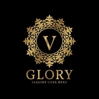 letter V glory crest luxury circular plants vintage vector logo design