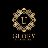 letter U glory crest luxury circular plants vintage vector logo design