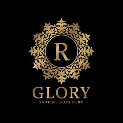 letter R glory crest luxury circular plants vintage vector logo design