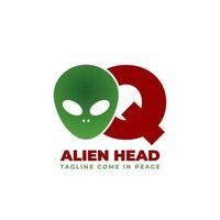 letra q diseño de logotipo de vector de cabeza alienígena