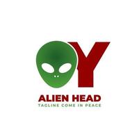 letra y diseño de logotipo de vector de cabeza alienígena