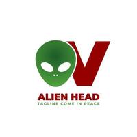 diseño de logotipo de vector de cabeza alienígena letra v