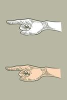 hand drawing engraving hand pointing isolated on grey background vector