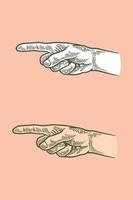 hand drawing engraving hand pointing isolated on pink background vector