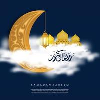 Ramadan Kareem background with clouds moon and calligraphy vector