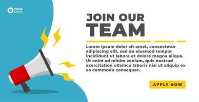 we're hiring banner with a megaphone flat vector illustration. join us, join our team vector graphic