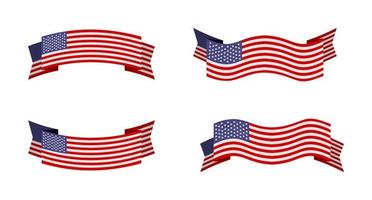 ilustración de una bandera de los Estados Unidos de América con un estilo de cinta. conjunto de vectores de bandera de américa.