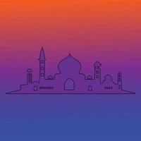 ilustración de mezquita con fondo azul degradado vector