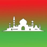 mosque illustration with red and green gradient background vector