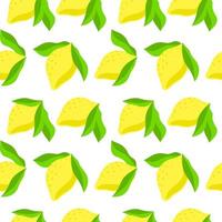 Seamless pattern of bright lemons, hand-drawn elements. Summer. Yellow lemons with leaves on white background. Suitable for textiles and packaging. vector