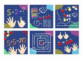 Set of web page design templates for mental math school, math course, creative kids. Finger counting. Math. Labyrinth. Puzzles. Modern design vector illustration concept for website design .