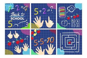 Set of web page design templates for mental math school, math course, creative kids. Finger counting. Math. Fruit counting. Modern design vector illustration concept for website development .