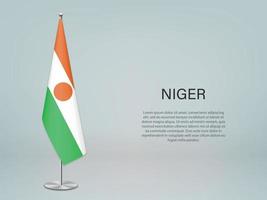 Niger hanging flag on stand. Template for conference banner vector