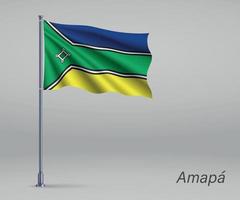 Waving flag of Amapa - state of Brazil on flagpole. vector