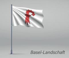 Waving flag of Basel-Landschaft - canton of Switzerland vector