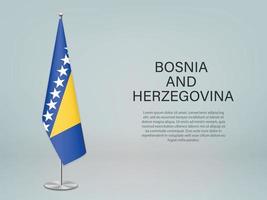 bandera colgante de bosnia y herzegovina en el stand. vector