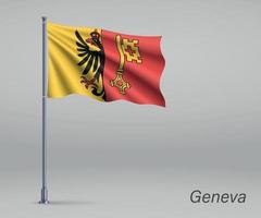 ondeando la bandera de ginebra - cantón de suiza en el asta de la bandera. vector