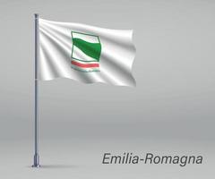 ondeando la bandera de emilia-romagna - región de italia en el asta de la bandera. vector