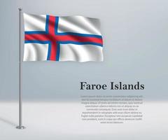 Waving flag of Faroe Islands on flagpole. vector