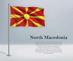 Waving flag of North Macedonia on flagpole vector