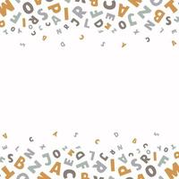 Vector square banner with colorful english letters fly on white background with place for text. Modern hand drawn design illustration