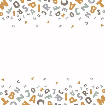 Vector square banner with colorful english letters fly on white background with place for text. Modern hand drawn design illustration