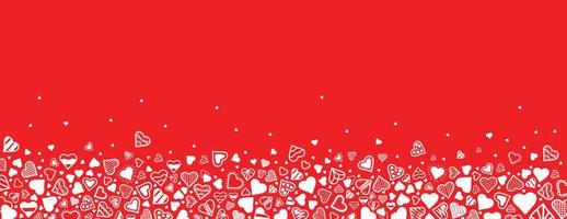 Vector horizontal background with white hearts on red background. Modern hand drawn design for valentine day, mother's day or love concepts