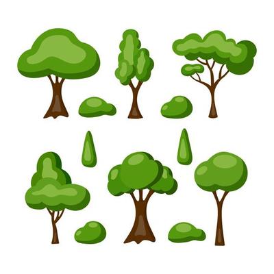 Green Cartoon Tree Vector Set Vector Art & Graphics 