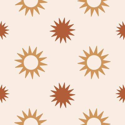 Minimalistic abstract seamless pattern with geometric stars on pastel background. Bohemian pattern for wallpaper, textile, fabric, interior design. Modern vector illustration. Terracotta colors