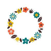 Floral abstract round frame isolated on white background. Modern bright colorful design. Vector illustration