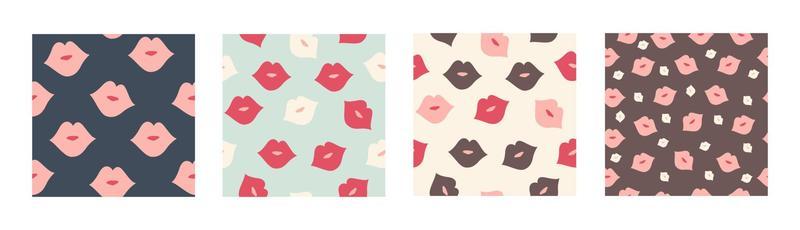 Vector set seamless pattern with colored lips in hand drawn style. Modern design for wallpaper, textile, fabric, Valentine's Day, beauty salon, cosmetics