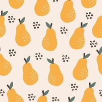 Modern seamless pattern with pears and doodle objects on pastel background. Creative vector texture for fabric, wrapping, textile, wallpaper, apparel