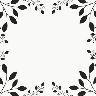Vintage frame with black leaves isolated on white background. Modern hand drawn floral design. Vector illustration
