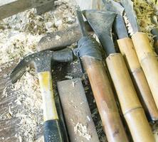 tools used with turning wood on a lathe. photo