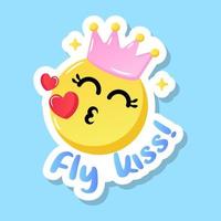 Flying kiss with crown, flat sticker design vector