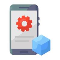 Gear inside smartphone, mobile setting icon vector