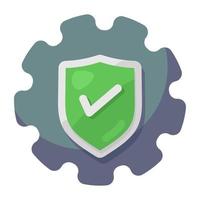 Flat design of shield inside cogwheel, security management icon vector