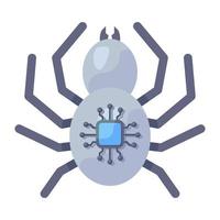 Processor chip on insect icon, flat design of bug processor vector