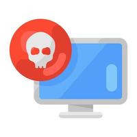 Skull with monitor showcasing hacking system icon vector